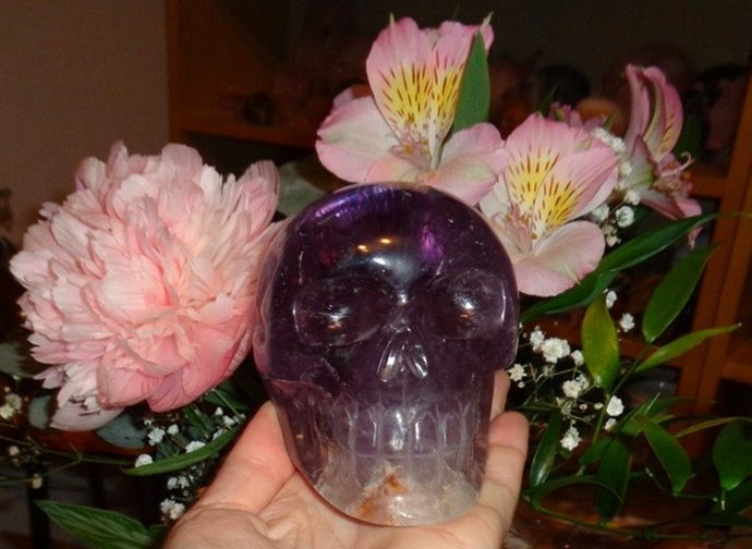lila Amethyst Kristallschädel 1,14 kg lila Amethyst Kristallschädel 1,14 kg kaufen