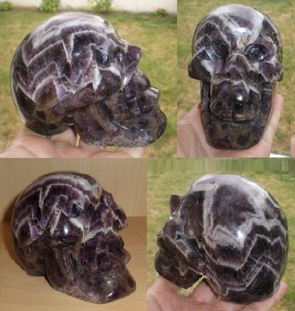 Chevron Amethyst Kristallschädel 885 g Sonderangebot