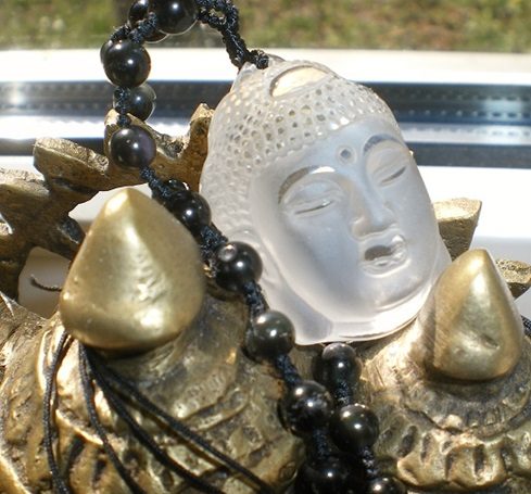 Obsidian Kugeln Kette Bergkristall Buddha Anhänger