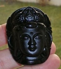 Anhänger Kuan Yin schwarzer Obsidian energetisiert