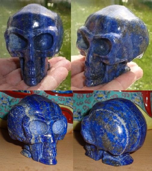 Lapislazuli Kristallschädel energetisiert Alien groß 325 g