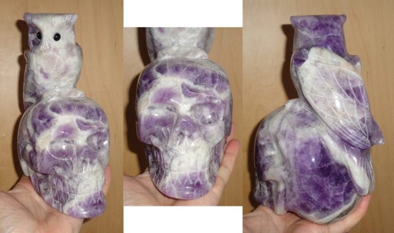 Chevron Amethyst Kristallschädel mit Eule 2,36 kg groß Chevron Amethyst Kristallschädel mit Eule 2,36 kg groß