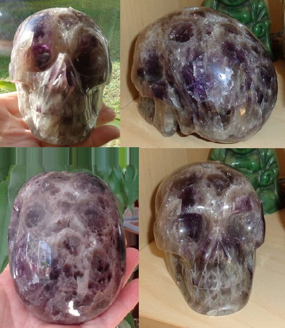 Chevron Leoparden Amethyst Kristallschädel 900 g