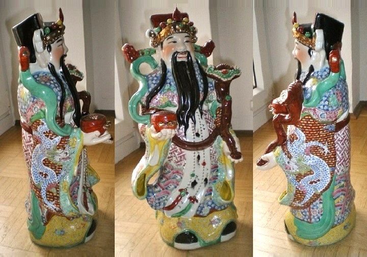 großer chinesischer Porzellan Gott Luk Lu Fu Fuk 50 cm