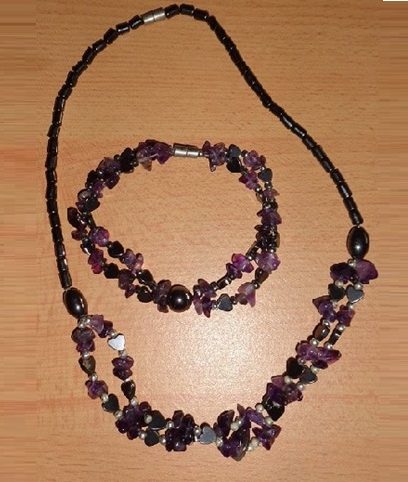 Set Amethyst Hämatit Kette Armband Herzen