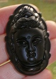 Anhänger Kuan Yin schwarzer Obsidian Kopf